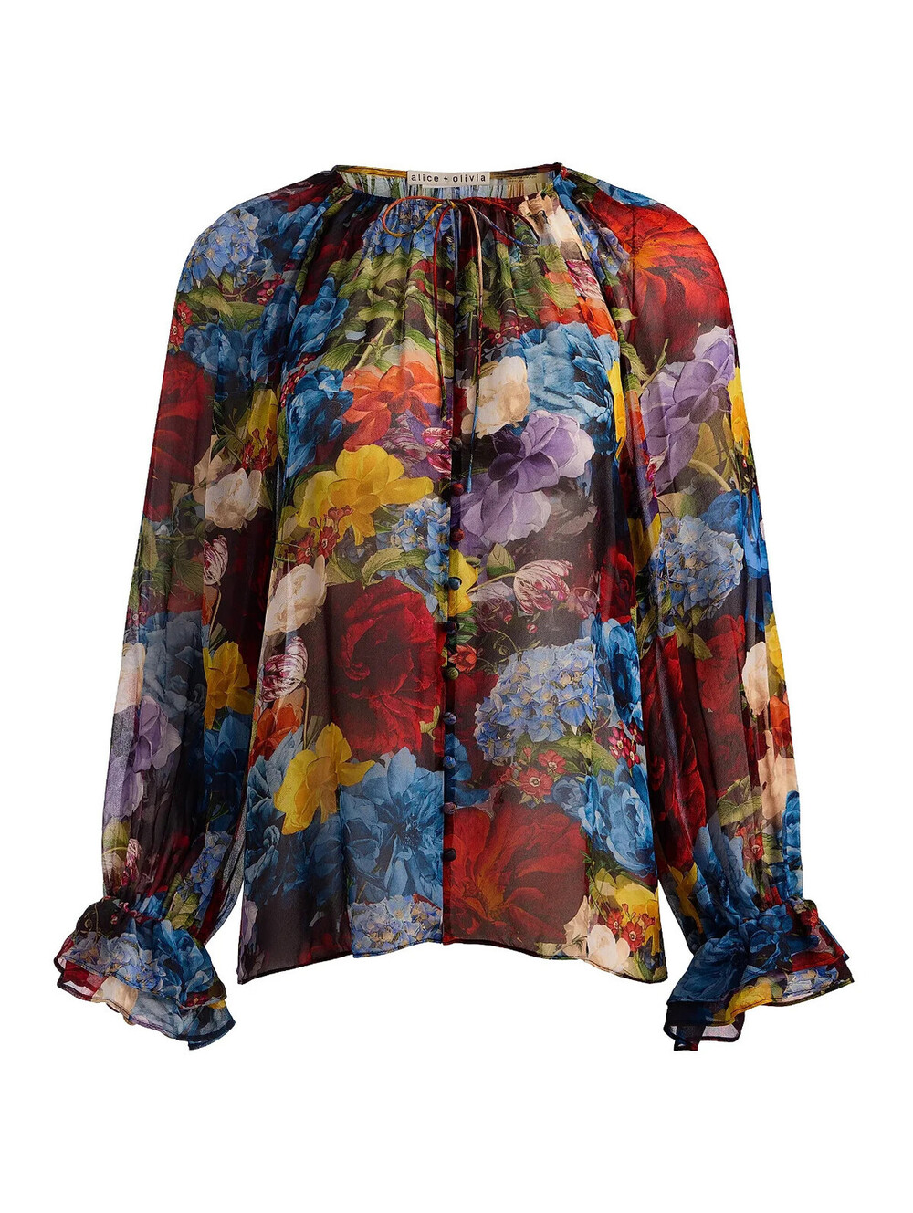 NEW, ALICE + OLIVIA Josephine Split Neck Blouson-Sleeve Blouse Sz XL #T3951
